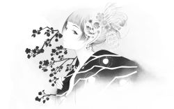 Rule 34 | clock, highres, japanese clothes, looking at viewer, monochrome, oh great, sakura tree, tagme