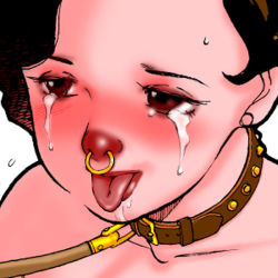 Rule 34 | 1girl, bdsm, belt collar, brown collar, collar, crying, crying with eyes open, female focus, kaimeiji yuu, leash, nose piercing, nose ring, pet play, piercing, simple background, solo, tears, tongue, tongue out, white background