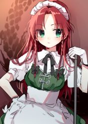 Rule 34 | 1girl, alternate costume, apron, beret, braid, breasts, china dress, chinese clothes, dress, enmaided, hat, highres, hong meiling, long hair, maid, maid apron, maid headdress, no headwear, no headwear, one-hour drawing challenge, risui (suzu rks), touhou, twin braids