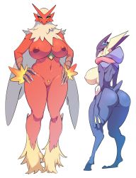 Rule 34 | 2girls, ass, blaziken, breasts, creatures (company), furry, game freak, gen 3 pokemon, gen 6 pokemon, greninja, groin, height difference, highres, huge ass, large breasts, maniacpaint, multiple girls, nintendo, nipples, pokemon, pokemon (creature), sideboob, simple background, thick thighs, thighs
