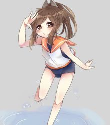 Rule 34 | 10s, 1girl, brown eyes, brown hair, highres, i-401 (kancolle), kantai collection, open mouth, ponytail, reirou (chokoonnpu), solo, swimsuit, water