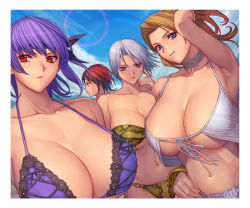 Rule 34 | 4girls, arm up, armpits, ayane (doa), bikini, black hair, blonde hair, blue eyes, breasts, christie (doa), cleavage, dead or alive, dead or alive 5, ibanen, large breasts, mila (doa), multiple girls, navel, purple eyes, purple hair, red eyes, red hair, silver hair, smile, swimsuit, tecmo, tina armstrong