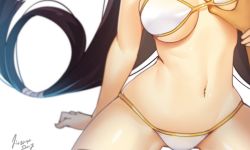 Rule 34 | 1girl, artist name, bikini, blurry, grabbing another&#039;s breast, breasts, brown hair, cleavage, closed mouth, collarbone, depth of field, facing viewer, fate/grand order, fate (series), grabbing, guided breast grab, guiding hand, hair between eyes, head out of frame, hetero, highres, large breasts, long hair, medium breasts, navel, no headwear, no vest, pink eyes, signature, simple background, sitting, solo focus, spread legs, swimsuit, thighs, tilt-shift (azalanz), underboob, very long hair, white background, white bikini, xuangzang sanzang (fate)