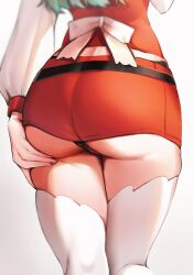 Rule 34 | 1girl, absurdres, ass, ass focus, ass support, back bow, black panties, bow, close-up, commentary, curvy, english commentary, from behind, highres, hololive, hololive english, long sleeves, maru ccy, panties, panty peek, pencil skirt, red shirt, red skirt, shirt, simple background, skirt, solo, takanashi kiara, thighhighs, thighs, underwear, virtual youtuber, white background, white bow, white sleeves, white thighhighs