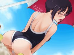 Rule 34 | 10s, animated, animated gif, assertive female, censored, cowgirl position, closed eyes, girl on top, glasses, happy sex, kiriyama taichi, one-piece swimsuit, sex, soga kaede, straddling, sweet home, swimsuit
