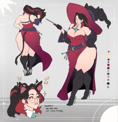 Rule 34 | 1girl, ass, black hair, breasts, cleavage, hat, highres, huge ass, jujunaught, large breasts, long hair, multicolored hair, plump, red hair, solo, thick thighs, thighs, wide hips, witch hat, yellow eyes
