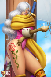 Rule 34 | 1girl, ass, big hair, blush, candy, charlotte smoothie, food, iury padilha, long hair, one piece, open mouth, portrait, simple background, smile, solo, sparkle, sword, tattoo, thighs, weapon