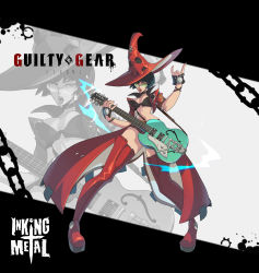 Rule 34 | absurdres, arc system works, black hair, boots, choker, copyright name, electric guitar, fighting game, fingerless gloves, gloves, green-tinted eyewear, green-tinted glasses, guilty gear, guilty gear strive, guitar, hat, highres, i-no, inkingmetal, instrument, jacket, large hat, red jacket, red thighhighs, shiny clothes, shiny legwear, short hair, solo, sunglasses, thigh boots, thighhighs, tinted eyewear, venus symbol, video game, witch hat