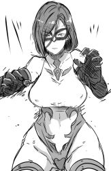 Rule 34 | 10s, 1girl, black knight (granblue fantasy), breasts, butcha-u, closed mouth, domino mask, elbow gloves, covered erect nipples, female focus, gloves, granblue fantasy, greyscale, large breasts, leotard, looking at viewer, mask, monochrome, short hair, simple background, sketch, solo, taut clothes, taut leotard, thighhighs, white background, wrestling mask