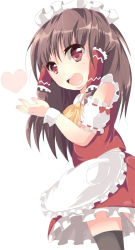 Rule 34 | 1girl, apron, bad id, bad pixiv id, brown hair, detached sleeves, female focus, hakurei reimu, japanese clothes, miko, red eyes, short hair, simple background, skirt, solo, suica (namamen), thighhighs, touhou, white background