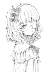 Rule 34 | 1girl, blunt bangs, bow, closed mouth, eyepatch, greyscale, hair bow, hairband, looking at viewer, looking back, medical eyepatch, monochrome, original, protected link, scar, scar on face, short hair, simple background, solo, upper body, white background, yuyuyuyhz