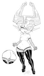 Rule 34 | 1girl, ass, boots, breasts, cleft of venus, cross-section, fingerless gloves, fingernails, fishnet thighhighs, fishnets, gloves, grin, helmet, high heel boots, high heels, highres, huge ass, leather, leather boots, lineart, lm (legoman), midna, monochrome, navel, nintendo, nipples, object insertion, one eye covered, platform footwear, platform heels, pointy ears, pussy, pussy juice, remote control vibrator, sex toy, sharp fingernails, small breasts, smile, solo, stiletto heels, the legend of zelda, the legend of zelda: twilight princess, thick thighs, thigh boots, thighhighs, thighs, uncensored, vaginal, vaginal object insertion, vibrator, wide hips