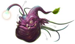 Rule 34 | anglerfish, artist request, chaos online, creature, fish, grin, highres, looking at viewer, no humans, official art, pluto (chaos online), smile, solo, transparent background