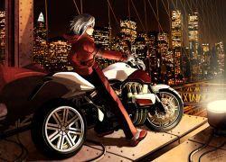 Rule 34 | 1girl, armband, bridge, building, city, closed mouth, gloves, hood, hood down, jacket, lamp, light, long sleeves, looking at viewer, md5 mismatch, motor vehicle, motorcycle, night, night sky, original, outdoors, pants, red footwear, red jacket, red pants, resolution mismatch, riding, shoes, short hair, sky, skyscraper, smile, solo, source larger, tube, vehicle, white background, white gloves, window, zen (jirakun)