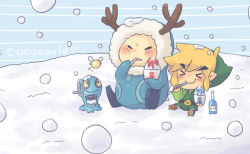 Rule 34 | 1boy, anouki, antlers, belt, blonde hair, boots, chuchu (zelda), closed eyes, cold, eating, fairy, horns, ice, link, nintendo, pointy ears, short hair, sitting, smile, snow, snowing, the legend of zelda, the legend of zelda: phantom hourglass, the legend of zelda: the wind waker, toon link, tsutsuji, tunic, wings, winter