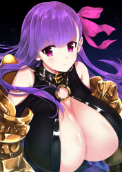 Rule 34 | 10s, 1girl, 3:, :t, bad id, bad pixiv id, belt collar, blush, bow, breasts, center opening, cleavage, collar, fate/extra, fate/extra ccc, fate/grand order, fate (series), hair bow, hair ribbon, highres, huge breasts, long hair, o-ring, o-ring top, passionlip (fate), pink bow, pink ribbon, purple hair, red eyes, ribbon, solo, tanaka kii, upper body, very long hair