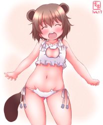Rule 34 | 10s, 1girl, 2016, animal ears, bare shoulders, blush, bra, brown hair, cat cutout, cat ear panties, cat lingerie, cleavage cutout, clothing cutout, dated, flat chest, gluteal fold, hair between eyes, highres, kanon (kurogane knights), kantai collection, kemonomimi mode, meme attire, navel, open mouth, panties, raccoon ears, raccoon tail, round teeth, short hair, side-tie panties, smile, solo, standing, stomach, tail, teeth, underwear, underwear only, white bra, white panties, yukikaze (kancolle)
