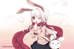 Rule 34 | &gt;:3, 1girl, :3, animal ears, aurora rokudo, blush, rabbit, rabbit ears, long hair, original, red eyes, scarf, skirt, solo, source request, sweater, translation request, v-shaped eyebrows, white hair