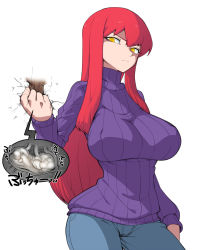 Rule 34 | 1girl, bad id, bad pixiv id, ball busting, bdsm, biriri (spacezin), breasts, castration, cbt, contrapposto, creatures (company), crushing, denim, disdain, femdom, game freak, gen 1 pokemon, highres, huge breasts, impossible clothes, impossible sweater, japanese text, jeans, jitome, long hair, nintendo, pain, pants, personification, pokemon, red hair, ribbed sweater, sidelocks, slit pupils, solo, spacezin, squeezing testicles, standing, sweater, testicles, torture, turtleneck, voltorb, x-ray, yellow eyes