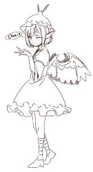 Rule 34 | 1girl, animal ears, bird ears, bird wings, blowing kiss, dress, full body, greyscale, heart, highres, jeno, long sleeves, monochrome, mystia lorelei, one eye closed, shoes, short hair, simple background, smile, solo, touhou, white background, wide sleeves, winged hat, wings