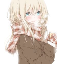 Rule 34 | 1girl, blonde hair, blue eyes, gloves, hiro (hirohiro31), long hair, looking at viewer, original, scarf, simple background, solo