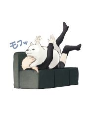 Rule 34 | 1girl, animal, artoria pendragon (all), artoria pendragon (fate), black footwear, black jacket, boots, cavall the 2nd, dog, fate/grand order, fate (series), furry, high heel boots, high heels, highres, jacket, lying on person, official alternate costume, saber alter, saber alter (ver. shinjuku 1999) (fate), shoori (migiha), short hair, shorts, silver hair, simple background, thigh boots, thighhighs, white background, white dog, yellow eyes
