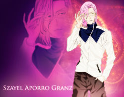 Rule 34 | 1boy, alternate costume, artist request, bleach, character name, cowboy shot, glasses, hand in pocket, high collar, long sleeves, looking at viewer, male focus, pants, parted lips, pink hair, solo, standing, szayelaporro granz, wallpaper, yellow eyes, zoom layer