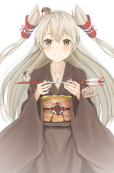 Rule 34 | 10s, 1girl, 2017, alternate costume, amatsukaze (kancolle), animal, animal on head, arrow (projectile), bell, bird, bird on head, brown eyes, brown kimono, collarbone, cowboy shot, ema, eurasian tree sparrow, grey hair, hair tubes, hamaya, highres, holding, holding arrow, japanese clothes, jingle bell, kantai collection, kimono, lifebuoy, light smile, long hair, looking at viewer, obi, on head, remil, rensouhou-kun, sash, simple background, slit pupils, solo, sparrow, swim ring, two side up, white background, wide sleeves
