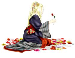 Rule 34 | 1girl, blonde hair, female focus, flower, hair ornament, japanese clothes, kaorukosan, kimono, long hair, naruto, naruto (series), plant, solo, white background, yamanaka ino