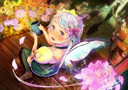 Rule 34 | + +, 1boy, 1girl, black thighhighs, blush, butterfly hair ornament, fairy wings, flower, hair ornament, looking at viewer, looking up, muruaka, open mouth, original, petals, short hair, sitting, sparkle, thighhighs, wariza, watering can, wings