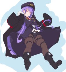 Rule 34 | 1girl, boots, breasts, female focus, full body, hat, highres, lilith-soft, noel renoir, potion (moudamepo), purple hair, red eyes, serious, shorts, taimanin (series), taimanin asagi, taimanin asagi kessen arena, uniform