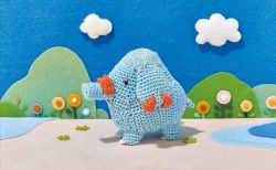 Rule 34 | amigurumi (medium), asako ito, blue sky, bush, cloud, commentary, creature, creatures (company), day, elephant, english commentary, flower, from side, full body, game freak, gen 2 pokemon, nature, nintendo, no humans, official art, outdoors, phanpy, photo (medium), pokemon, pokemon (creature), pokemon tcg, profile, sand, sky, solo, standing, third-party source, unconventional media, water