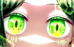 Rule 34 | 1girl, cherrycat, chromatic aberration, close-up, commentary request, eye focus, eyelashes, green eyes, green hair, highres, light particles, looking at viewer, oshi no ko, shiranui frill, solo, sparkle