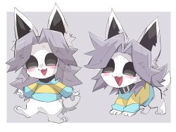 Rule 34 | :3, :d, all fours, animal ears, bad id, bad pixiv id, blush, collar, g perarikku, grey hair, long hair, no pupils, open mouth, shirt, simple background, smile, striped clothes, striped shirt, tail, temmie, undertale