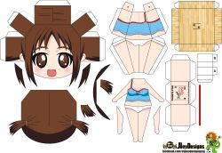 Rule 34 | 00s, 10s, 1girl, :d, artist name, brown eyes, brown hair, chibi, el joey, highres, hinako (issho ni training), issho ni training, open mouth, panties, paper cutout, papercraft, smile, solo, twintails, underwear, watermark, web address