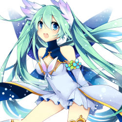 Rule 34 | 1girl, blue eyes, covered navel, detached sleeves, green hair, hatsune miku, leeannpippisum, long hair, open mouth, skirt, solo, twintails, very long hair, vocaloid