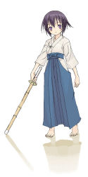 Rule 34 | 00s, bamboo blade, barefoot, kawazoe tamaki, satou atsuki, shinai, simple background, solo, standing, sword, weapon