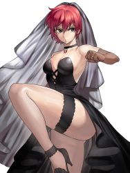 Rule 34 | 1girl, absurdres, ass, bouquet, breasts, bridal garter, bridal gauntlets, bridal veil, bride, dress, elbow gloves, flower, formal, gloves, han soo-min (hanny), hanny (uirusu chan), highres, holding, holding bouquet, looking at viewer, navel, no bra, original, red hair, short hair, simple background, small breasts, solo, strapless, strapless dress, tekken, thighs, veil, wedding, wedding dress, white background