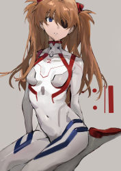 Rule 34 | 1girl, absurdres, artist request, blue eyes, blush, bodysuit, breasts, brown hair, covered collarbone, covered navel, cowboy shot, evangelion: 3.0+1.0 thrice upon a time, eyepatch, gloves, gradient background, hair ornament, highres, kneeling, long hair, looking at viewer, neon genesis evangelion, one eye covered, plugsuit, rebuild of evangelion, shiny clothes, skin tight, small breasts, solo, souryuu asuka langley, twintails, two side up, very long hair, white bodysuit, white gloves