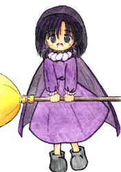 Rule 34 | 1990s (style), akazukin chacha, broom, hood, purple hair, standing, yakko