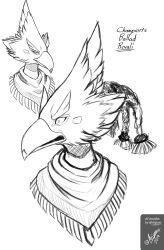 Rule 34 | 1boy, arijuno, artist name, beak, bird boy, body fur, braid, character name, closed mouth, constricted pupils, dated, english text, furry, furry male, greyscale, hair tie, highres, looking to the side, male focus, monochrome, multiple views, nintendo, open mouth, portrait, profile, quad tails, revali, rito, scarf, short hair, signature, simple background, sketch, the legend of zelda, the legend of zelda: breath of the wild, twitter username, white background