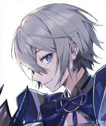 Rule 34 | 1boy, bishounen, blue eyes, fate/grand order, fate (series), grey hair, male focus, mask, unworn mask, nagu, portrait, prince of lan ling (fate), profile, simple background, smile, solo, white background