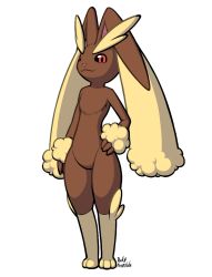 Rule 34 | :3, animal ears, animal hands, artist name, black sclera, colored sclera, creatures (company), dakkpasserida, feet, full body, furry, game freak, gen 4 pokemon, hand on own hip, looking at viewer, looking down, lopunny, nintendo, pokemon, pokemon (creature), pokemon dppt, rabbit ears, red eyes, signature, smile, solo, standing, text focus, transparent background