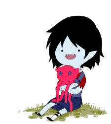Rule 34 | 1girl, 6 (yuchae), adventure time, bite mark, black hair, cartoon network, child, colored skin, fang, grey skin, lowres, marceline abadeer, open mouth, short hair, solo, stuffed animal, stuffed toy, vampire