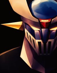 Rule 34 | black background, commentary, english commentary, glowing, glowing eyes, highres, looking at viewer, mazinger (series), mazinger z, mazinger z (mecha), mecha, no humans, portrait, robot, science fiction, shiwo (shiwoart), solo, super robot, yellow eyes