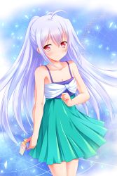 Rule 34 | 10s, 1girl, breasts, cleavage, dress, highres, isla (plastic memories), long hair, looking at viewer, plastic memories, red eyes, silver hair, small breasts, solo, yagami-all hail nanao