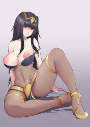 Rule 34 | 1girl, black hair, bluespice, bodystocking, breasts, cleft of venus, female focus, fire emblem, fire emblem awakening, full body, highres, large areolae, large breasts, looking at viewer, nintendo, nipples, purple eyes, solo, tharja (fire emblem), topless