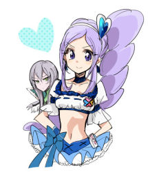 Rule 34 | 00s, 1boy, 1girl, aono miki, bishounen, blue skirt, choker, couple, cure berry, drill hair, earrings, fresh precure!, frilled skirt, frills, green eyes, hair ornament, hairband, heart, heart hair ornament, hetero, jewelry, long hair, looking at viewer, lowres, midriff, navel, ponytail, precure, purple eyes, purple hair, ribbon, shijima (agkm), shirt, side ponytail, silver hair, simple background, sketch, skirt, souler, souler (fresh precure!), standing, white background, wrist cuffs