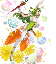 Rule 34 | 1girl, animal ears, breasts, carrot, choker, egg, fake animal ears, female focus, fire emblem, fire emblem: mystery of the emblem, fire emblem heroes, flower, food, full body, gloves, green eyes, green footwear, green hair, hair ornament, headband, high heels, highres, holding, leg up, leotard, long hair, matching hair/eyes, mayo (becky2006), medium breasts, nintendo, official art, open mouth, palla (fire emblem), pantyhose, pom pom (clothes), rabbit ears, rabbit tail, see-through, sleeveless, solo, sparkle, tail, transparent background, white gloves