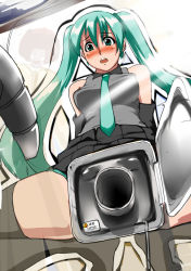 Rule 34 | 1girl, bad id, bad pixiv id, blush, car, detached sleeves, green eyes, green hair, hatsune miku, itasha, matching hair/eyes, mcdonald&#039;s, motor vehicle, necktie, reflection, ronald mcdonald, saruanu, sexually suggestive, solo, spread legs, thighhighs, twintails, vehicle, vocaloid, what, when you see it